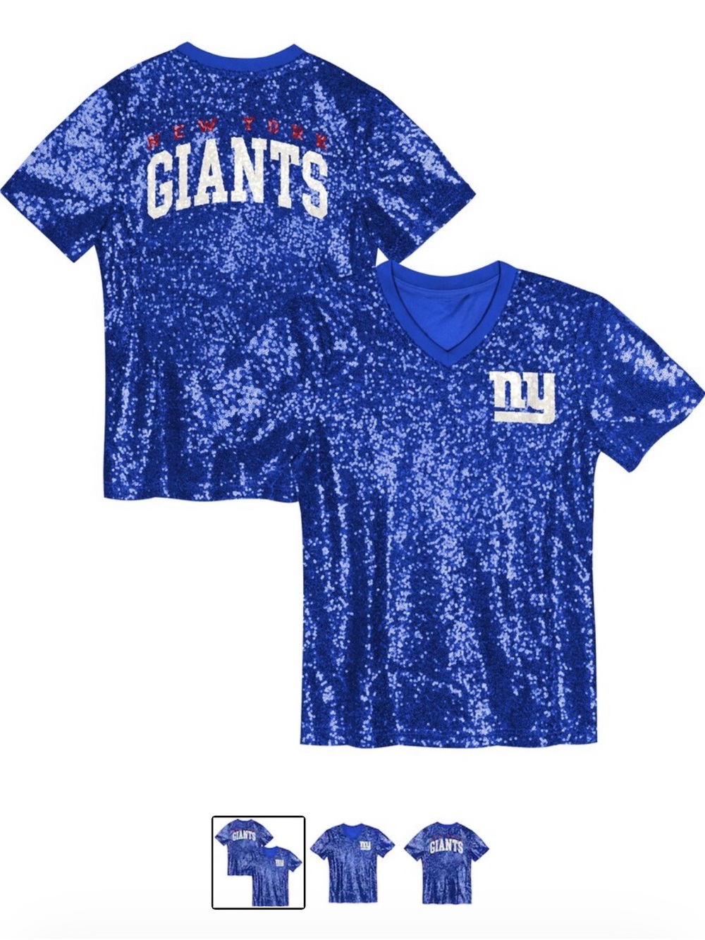 Youth XL NFL Royal Blue Sequin New York Giants V-Neck Tee